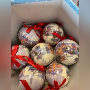 Christmas Ornaments set of 12 paper mache vintage winter harbor scenes